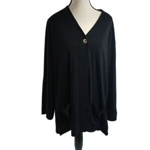 J. Jill Womens S Black One Button Long Sleeve Classic Cardigan Sweater